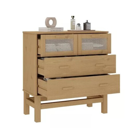 CÓMODA CAJONERA GUARDARROPA 4 CAJONES EN MADERA MACIZA CON RATAN NATURAL CÓMODA CAJONERA GUARDARROPA 4 CAJONES EN MADERA MACIZA CON RATAN NATURAL