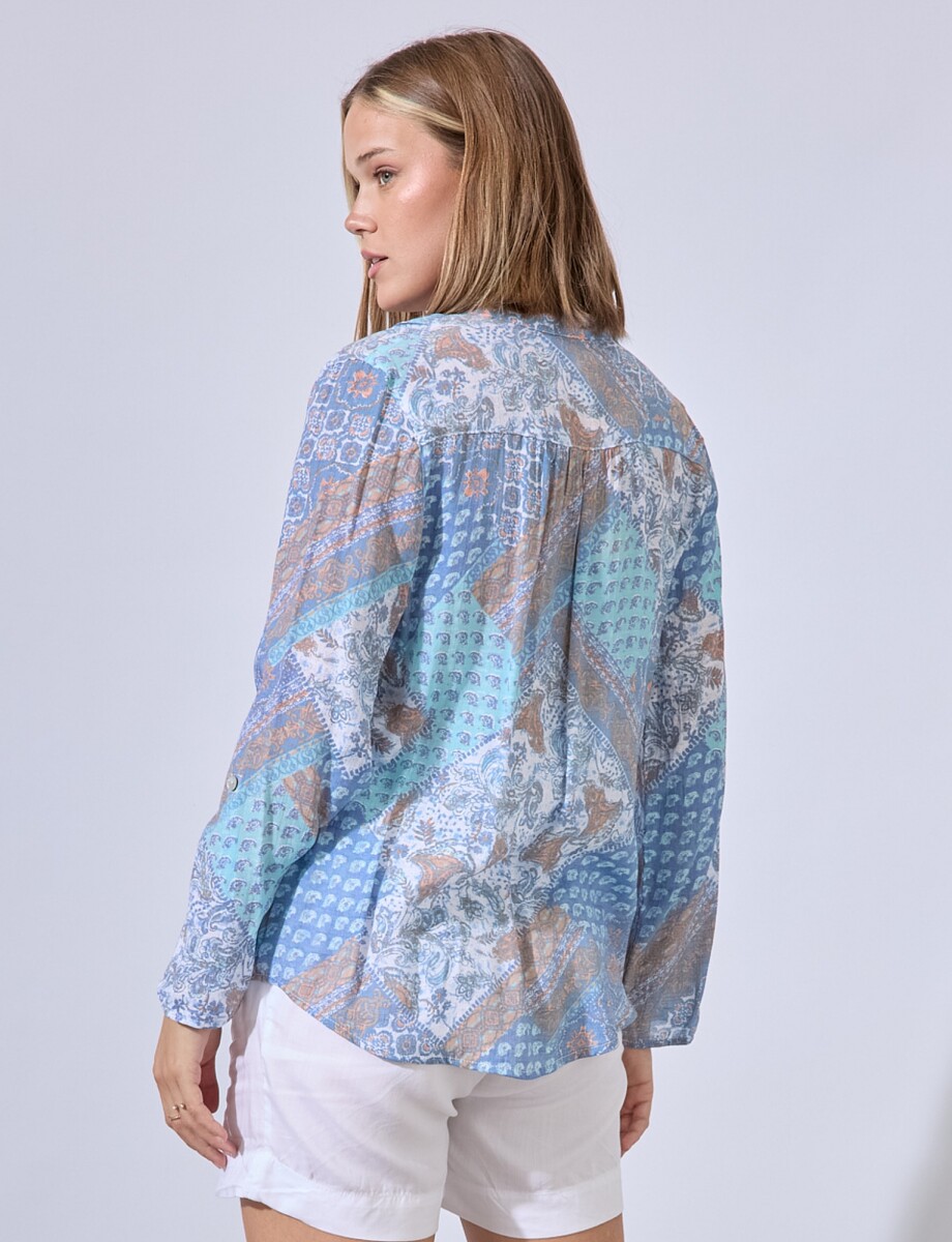 Blusa Gasa Plisada - Azul/multi 