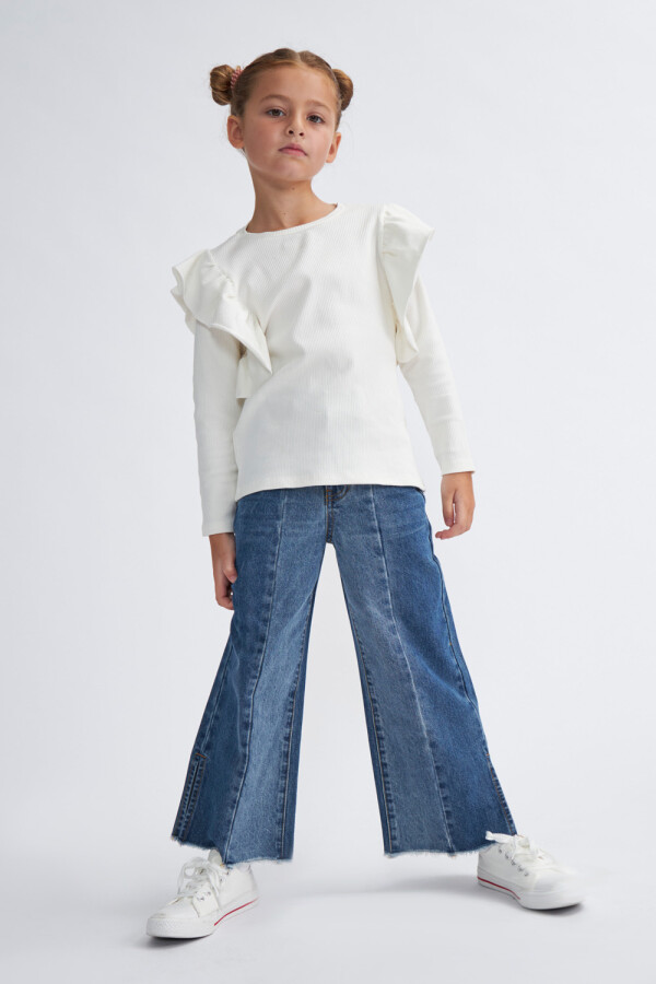 Pantalón oxford de jean combinado Azul Oscuro