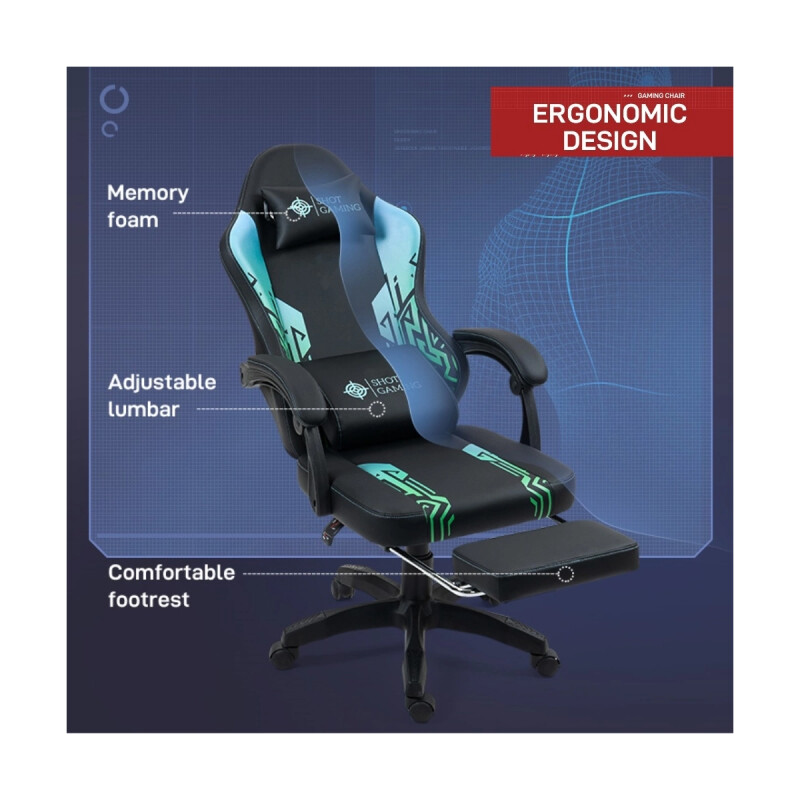 Silla Gamer Shot Gaming Venom con reposapiés Negro y Verde Silla Gamer Shot Gaming Venom con reposapiés Negro y Verde