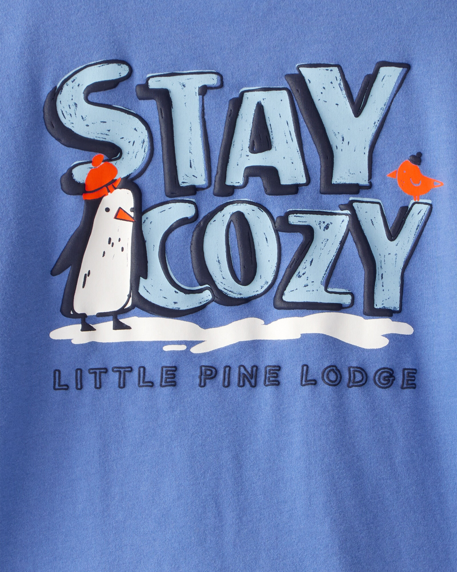 Remera de algodón, manga larga, azul, estampa pingüino Sin color