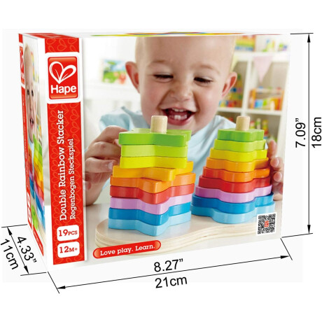 Juego de anillos de madera con doble apilador de arco iris Juego de anillos de madera con doble apilador de arco iris