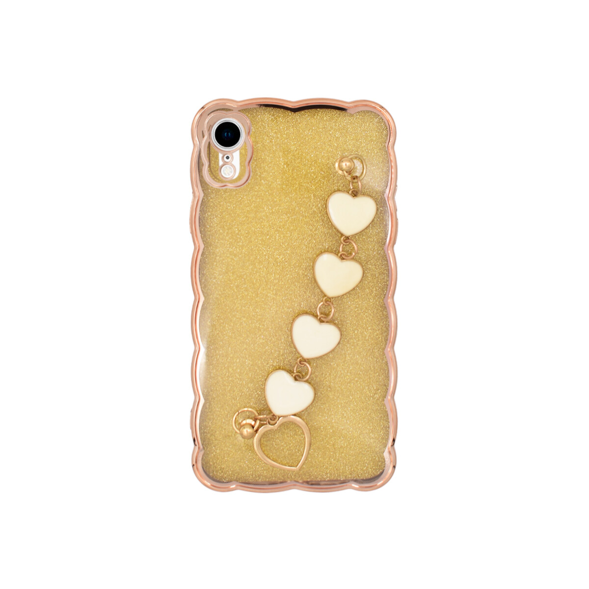 Protector para iPhone XR diseño corazones color dorado 