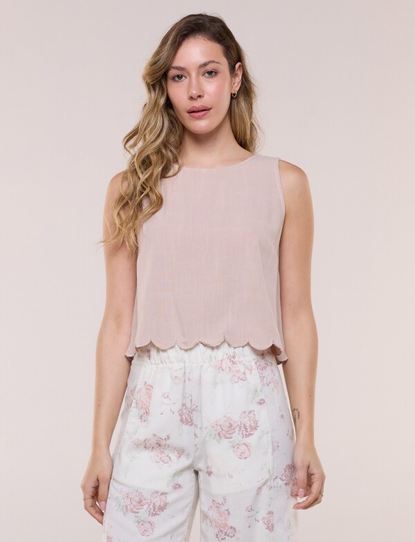 Top Lino Con Ruedo Festoneado BEIGE