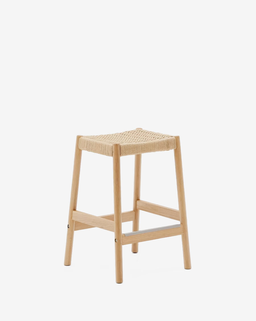 Taburete Yalia de madera maciza de roble con acabado natural y cuerda altura 65 cm FSC100% Taburete Yalia de madera maciza de roble con acabado natural y cuerda altura 65 cm FSC100%