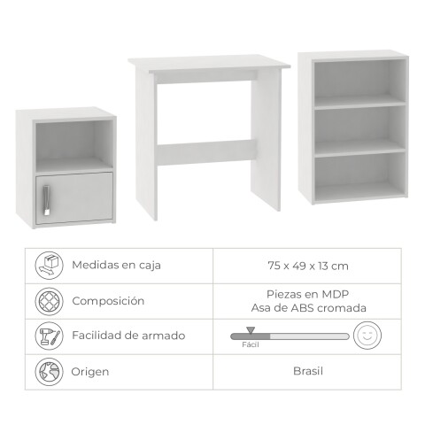 Kit de escritorio con mesa auxiliar y repisa Blanco