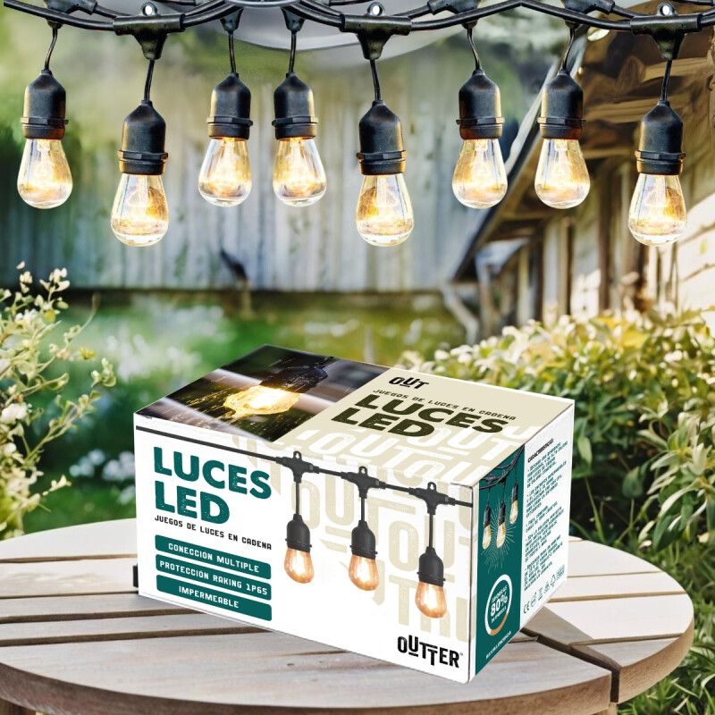 Guirnalda Guia De Luces Patio Jardín Luz Calidad Led Negro