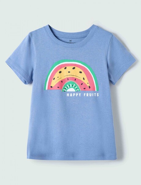 CAMISETA DE NIÑA MANGA CORTA ESTAMPADA CELESTE