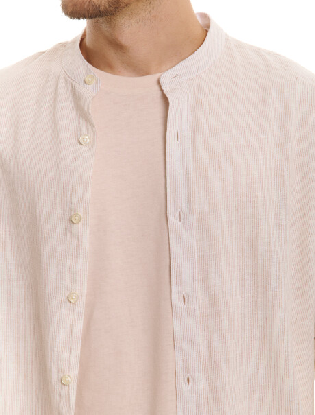 Camisa m/l lino rayas beige