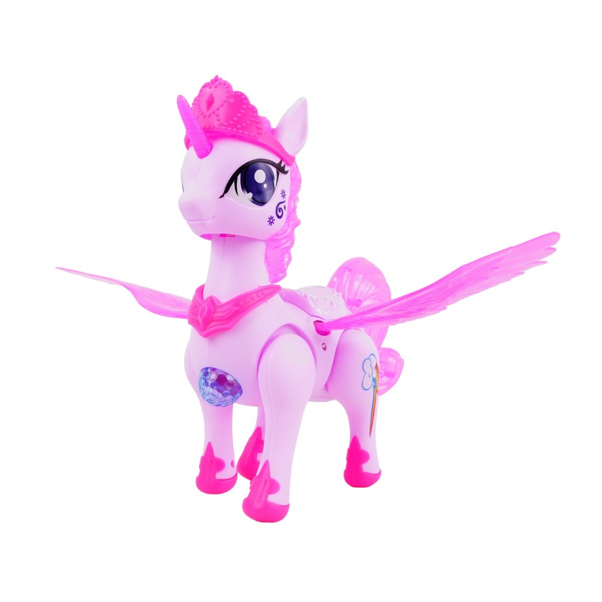 Unicornio con alas, luces, sonido y movimiento 