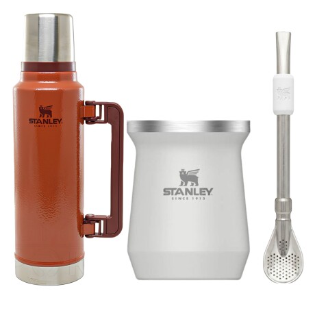 Set Stanley termo de 1.4 lt + mate + bombilla Naranja + Blanco