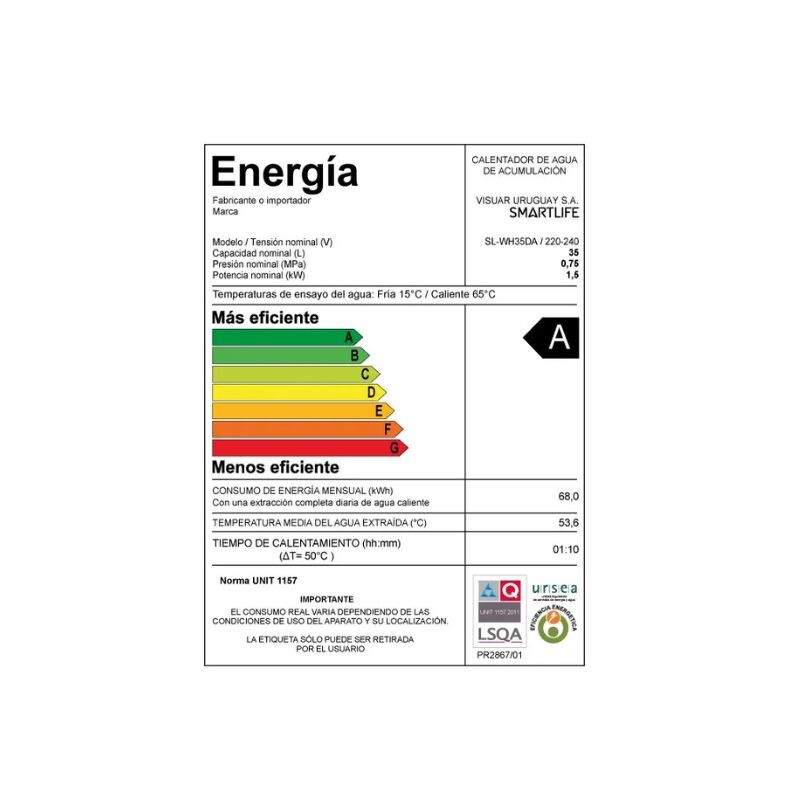 TERMOTANQUE SMARTLIFE 35L ACERO Termotanque Smartlife 35l Acero
