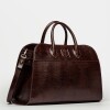 Cartera de Mano The Roots En Cuero Grabado Lagarto Marron