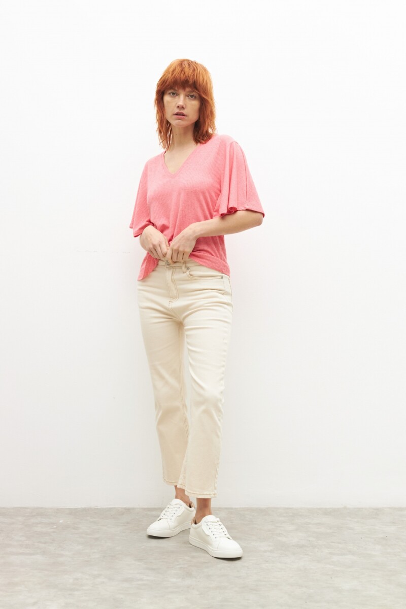 Remera canalé manga corta - fucsia 