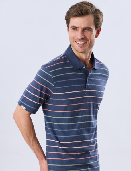 REMERA POLO RAYADA JERSEY Azul