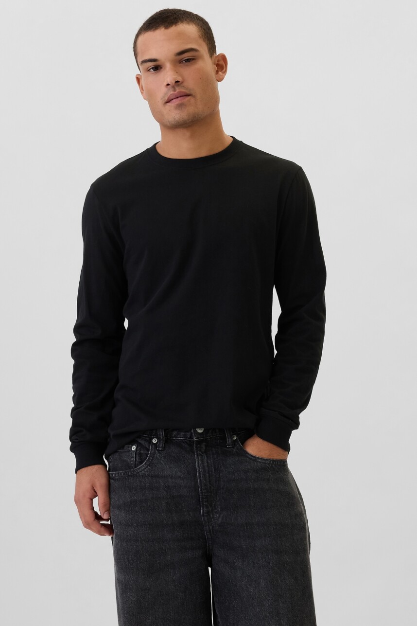 Remera Basica Cuello Redondo Manga Larga Hombre Black 1