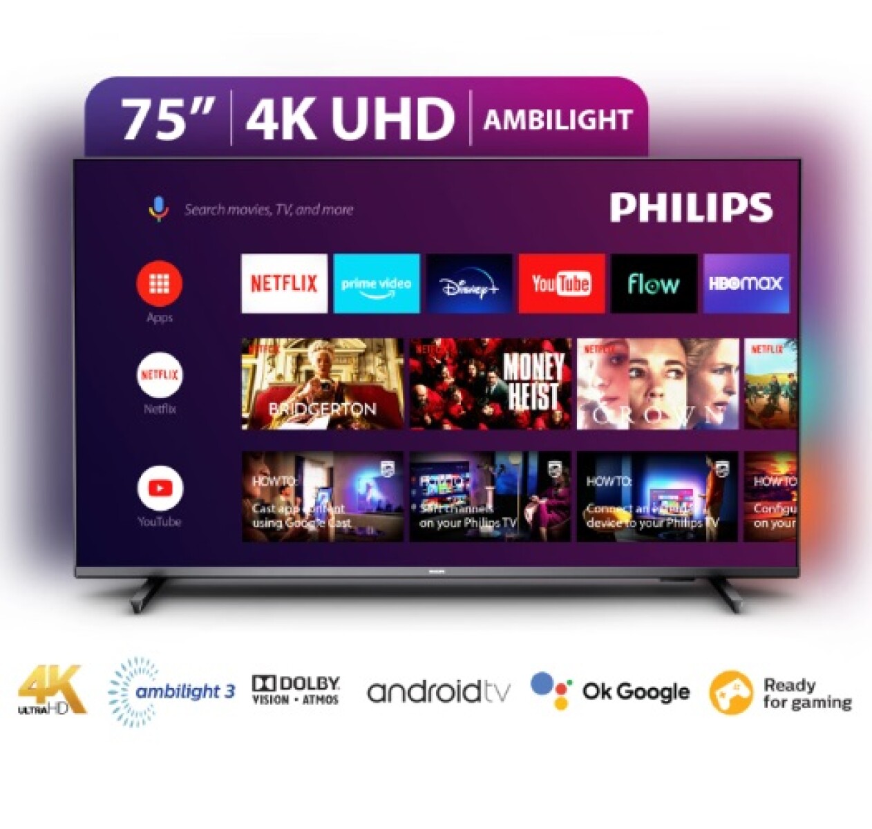 Smart TV 75" Philips Android 4K Ambilight 