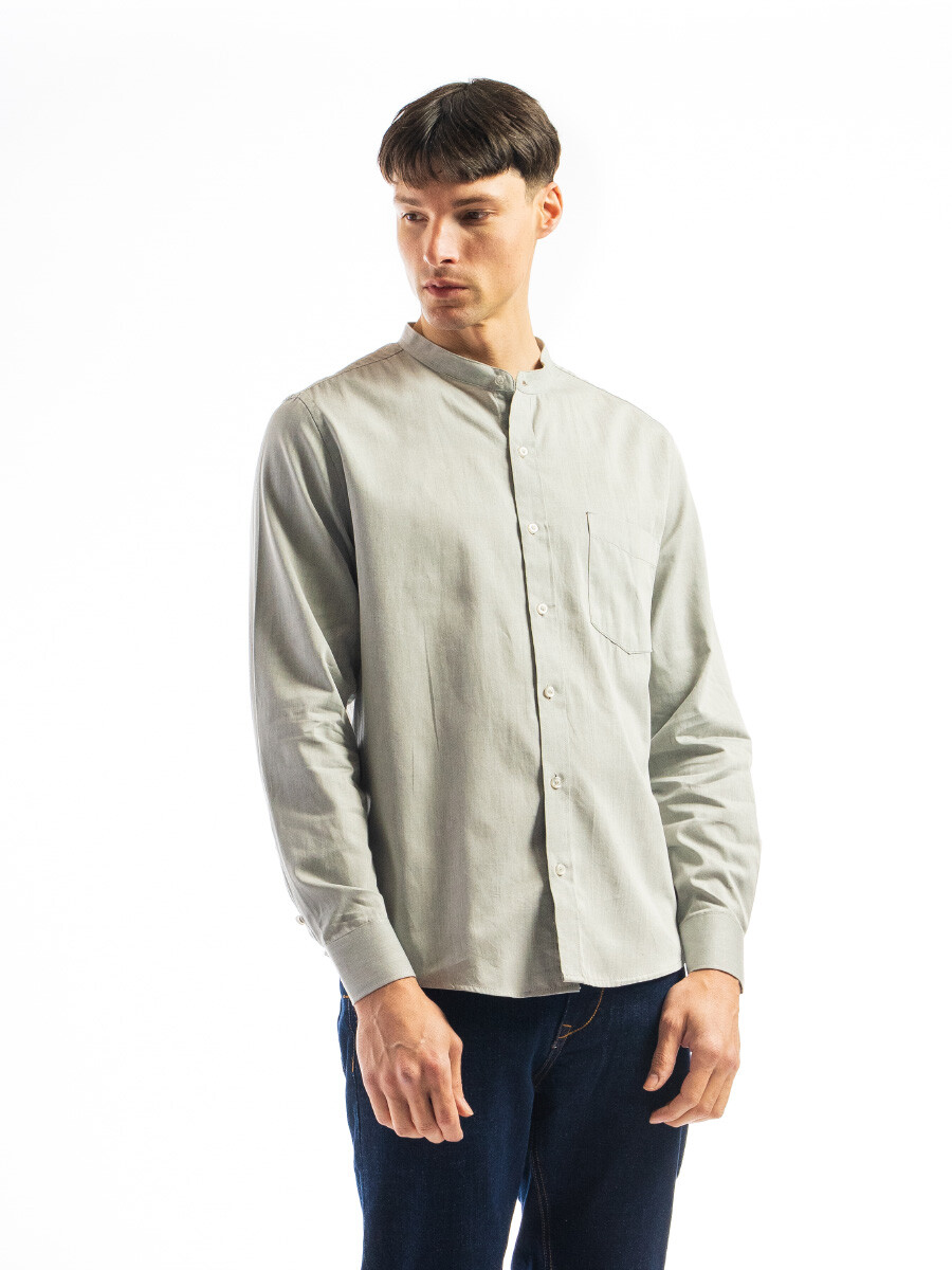 Camisa Cuello Mao Manga Larga - Gris Claro 