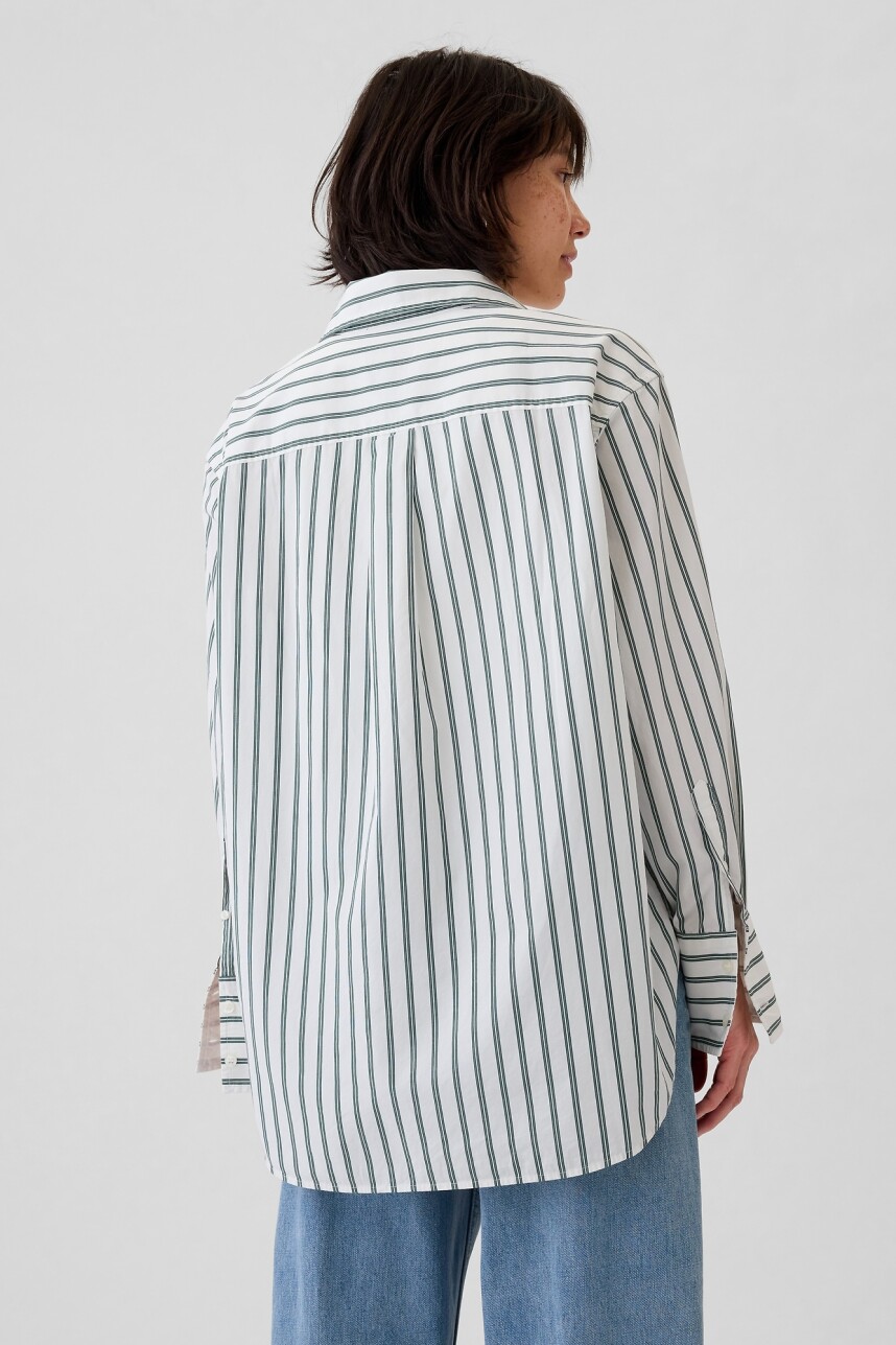 Camisa Big Shirt A Rayas Mujer Green Stripe