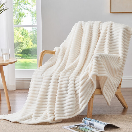 Manta Frazada Polar 2 Plazas Acanalada Suave para Cama Sofá Natural