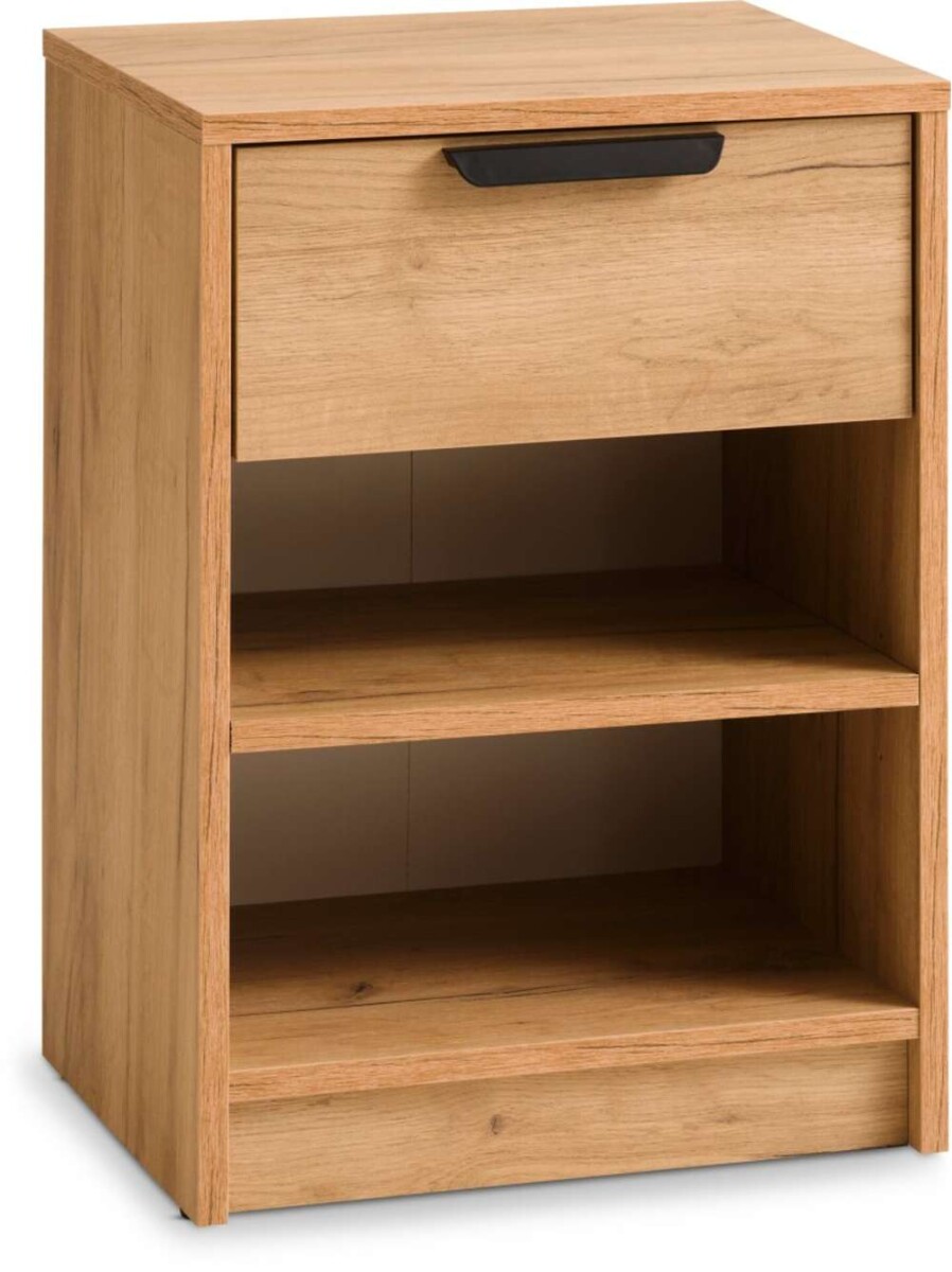 Mesa De Luz Jenslev 1 Cajon 2 Estantes - Color Roble 