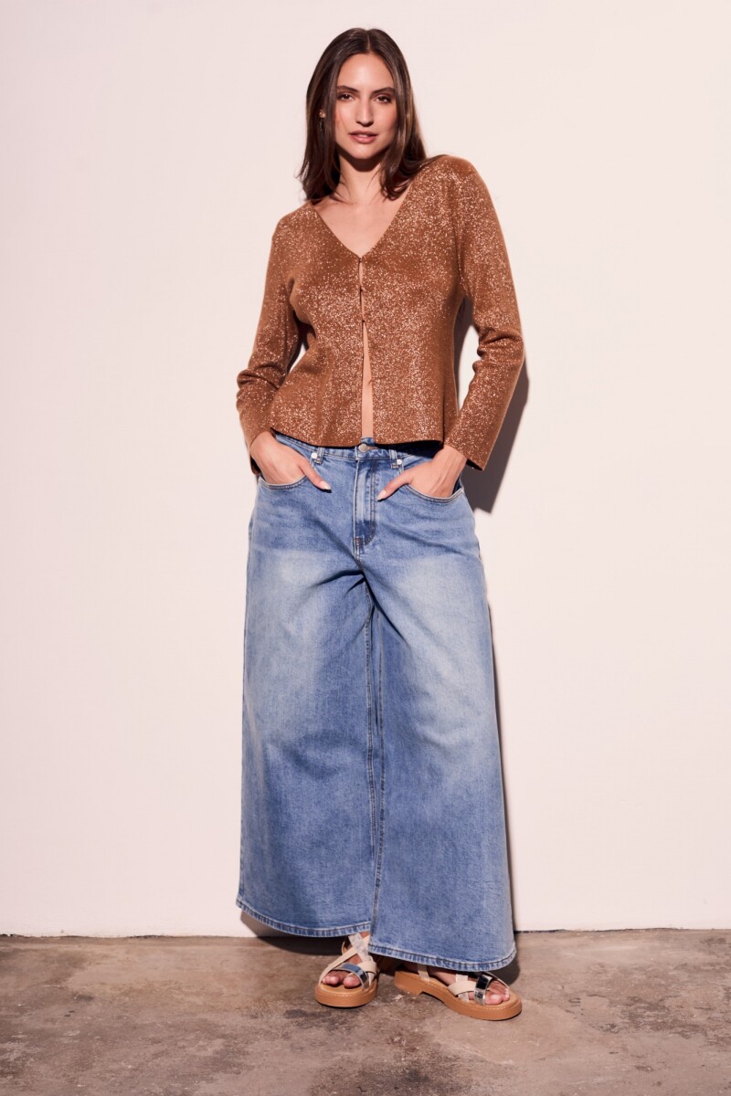 Cardigan Lurex Camel