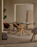 Mesa Argo 180 x 100 cm cristal patas de acero efecto madera