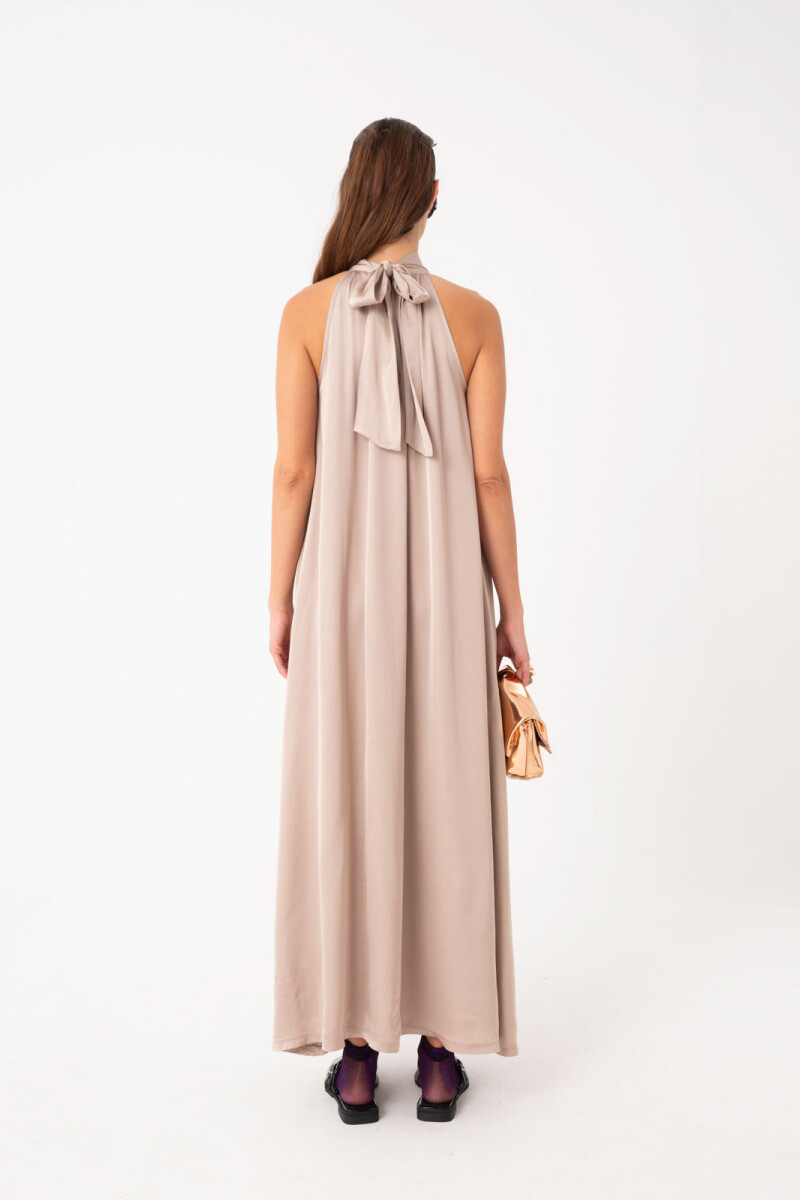 VESTIDO LARGO CUELLO HALTER Beige