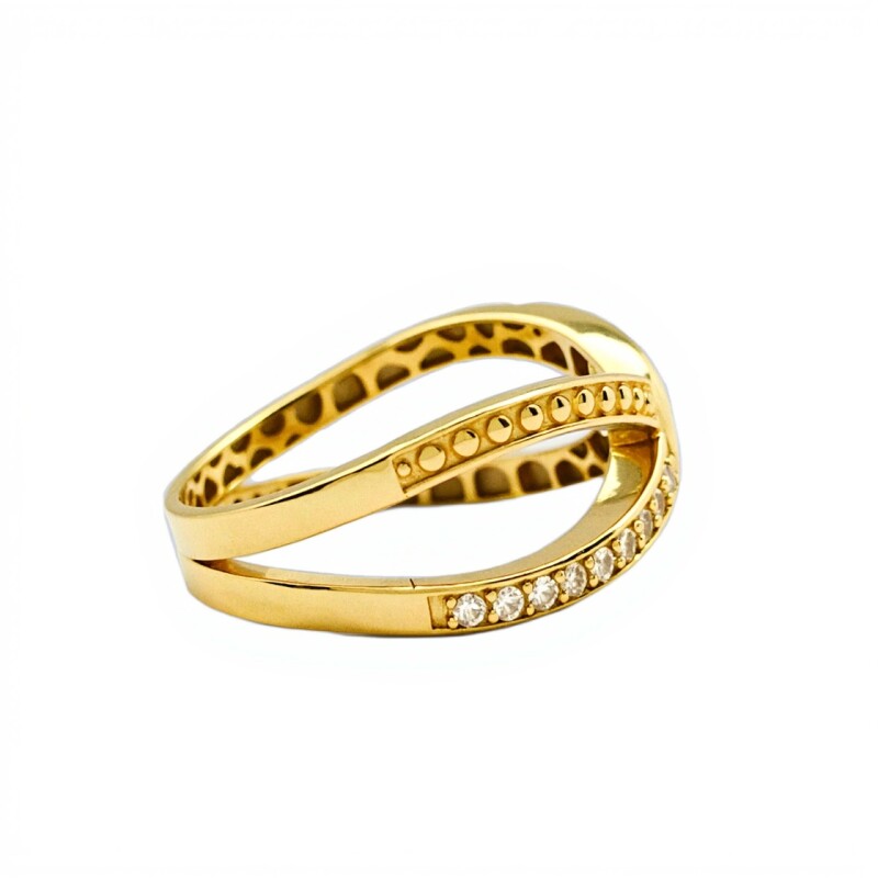 Anillo Cruzado Brillante -Oro bajo-Piedra Zirconia-AN8234 conpiedra