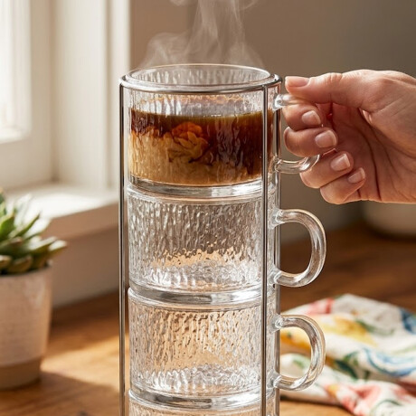 Set de Tazas de vidrio rústico con soporte - 160ml Sc