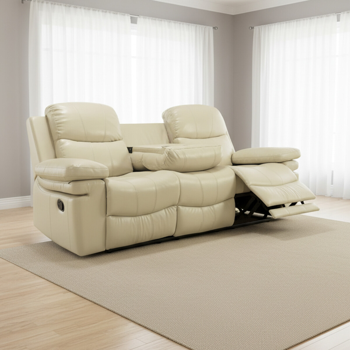 SILLÓN RECLINABLE - 3 CUERPOS PU NATURAL-BEIGE MR2138 CREAM 