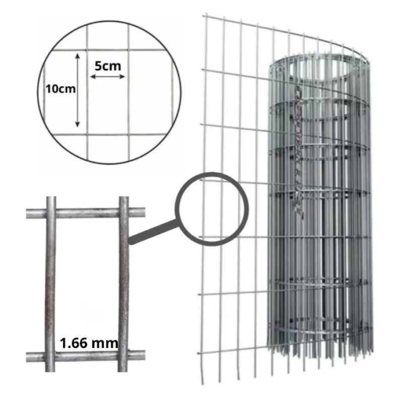Tejido Malla Electrosoldada Galvanizada 1.66mm 1.20 X 20 Mts Gris