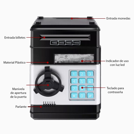 Alcancia Infantil Caja Fuerte Apertura Con Codigo Seguridad Negro
