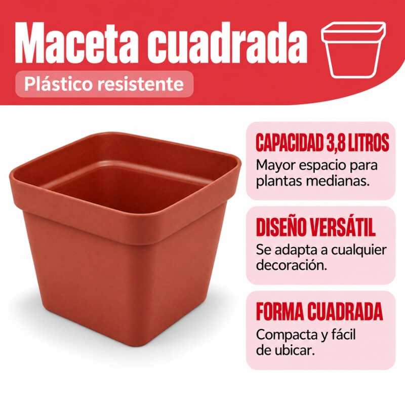 Maceta cuadrada 3,8 lts TERRACOTA