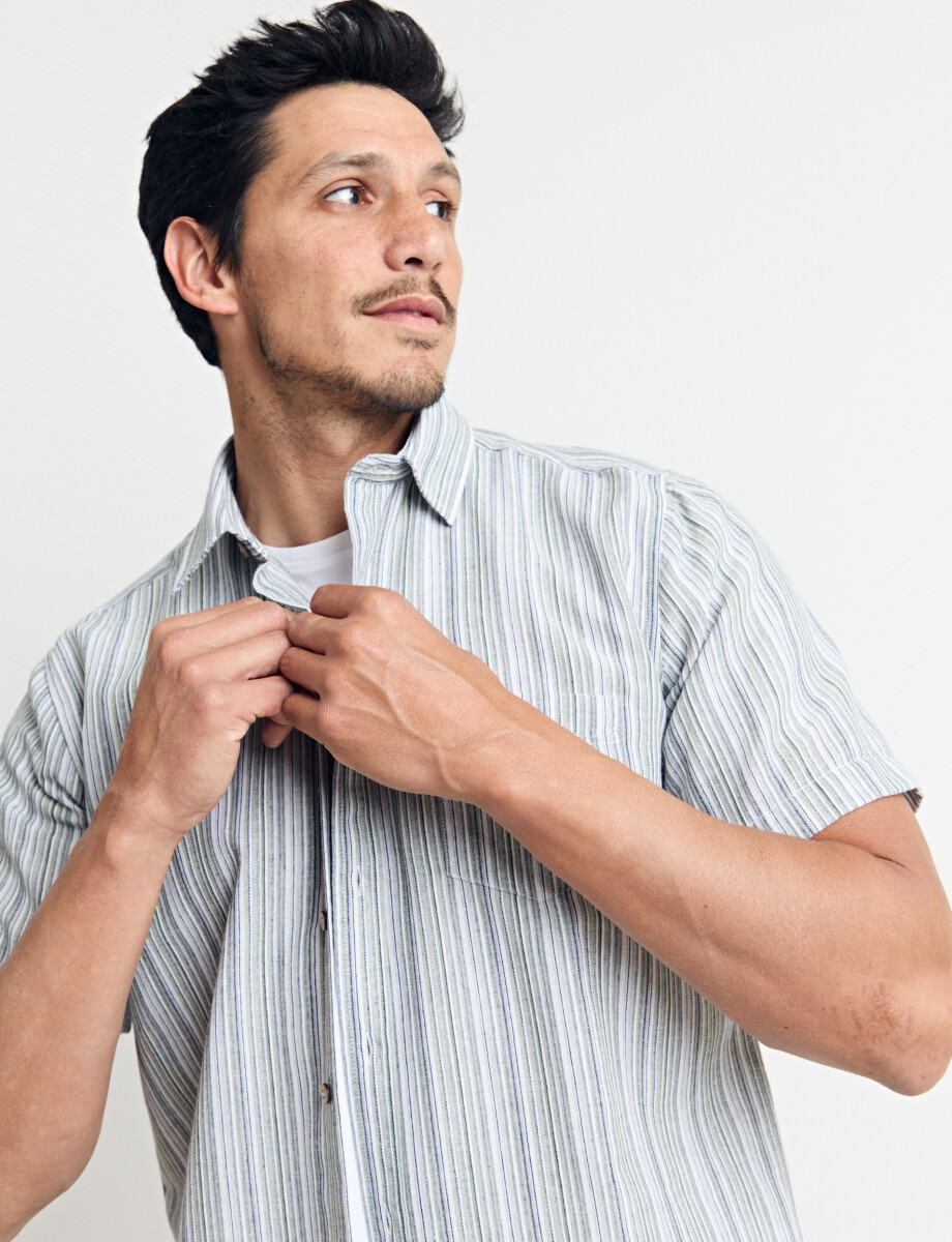 012634 CAMISA HARRINGTON LABEL Natural/azul