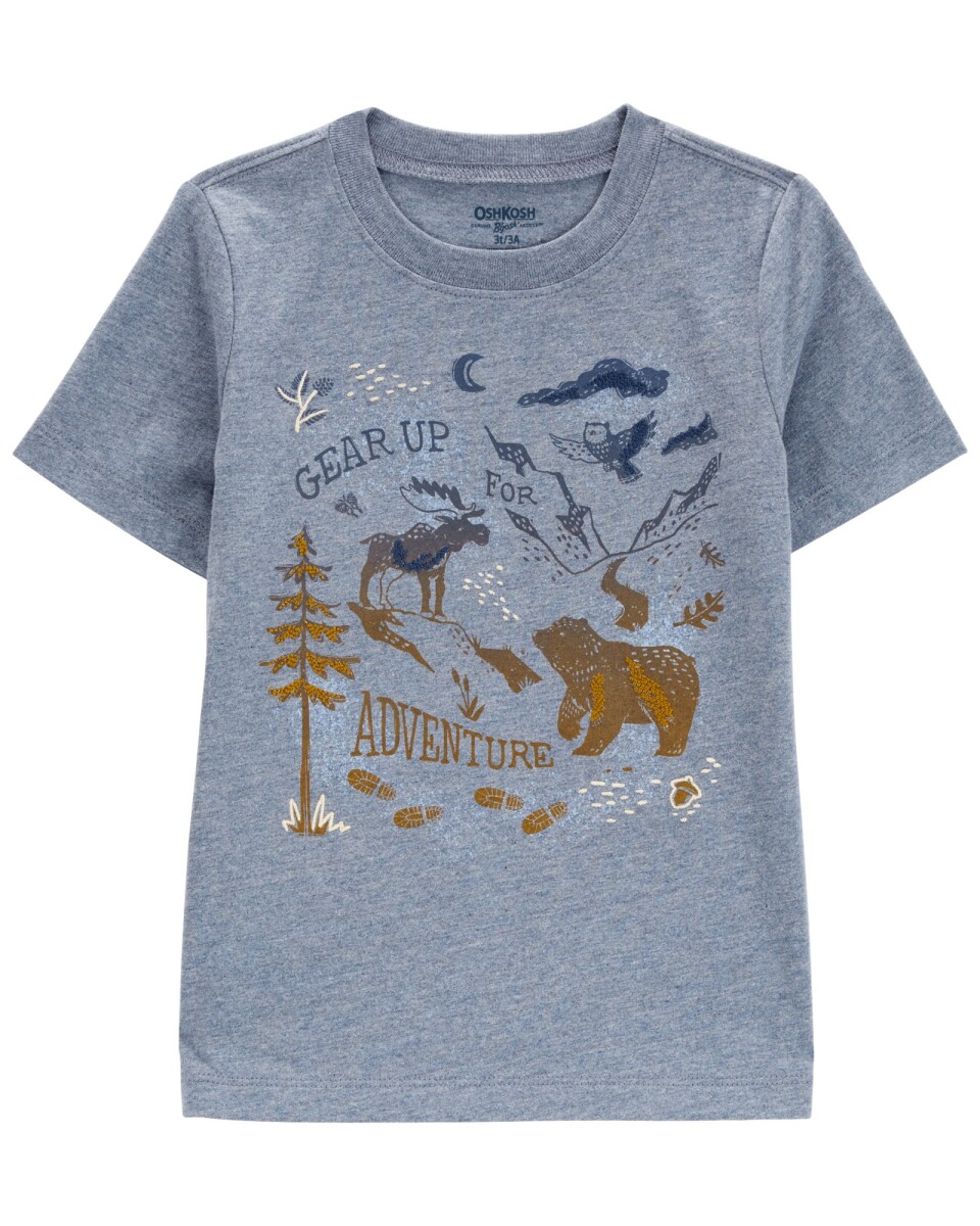 Remera de algodón, manga corta, estampa aventura 