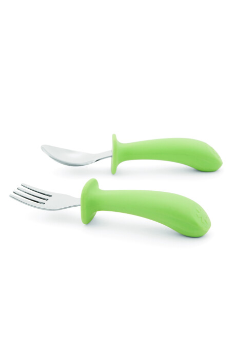 Set de cubiertos, cuchara y tenedor con agarre fácil, verdes Sin color