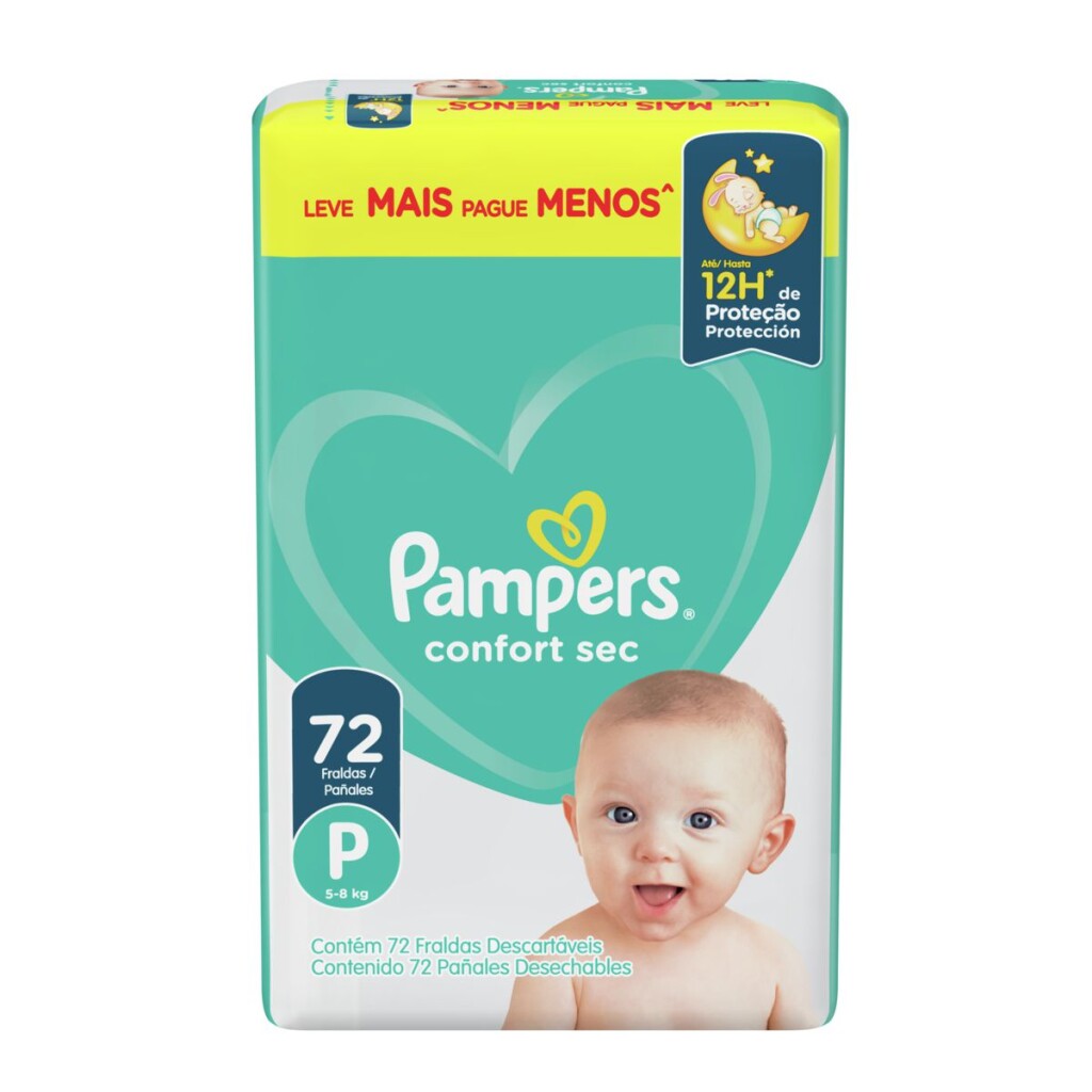 Pañales Pampers Confort Sec  P - Cont. de 72 unidades