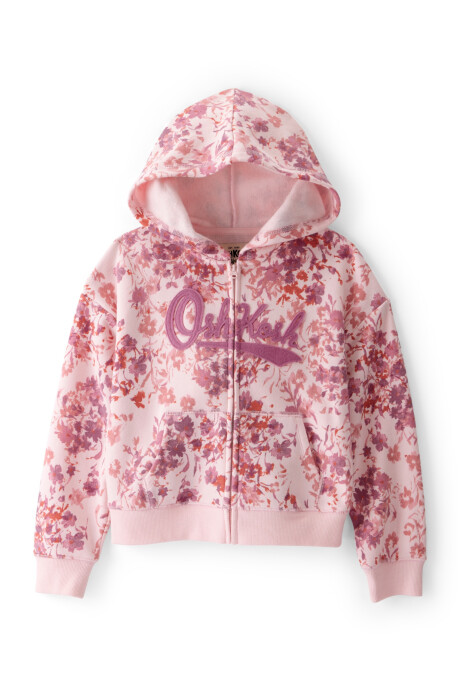 Campera de algodón con felpa, rosada, diseño floral Sin color