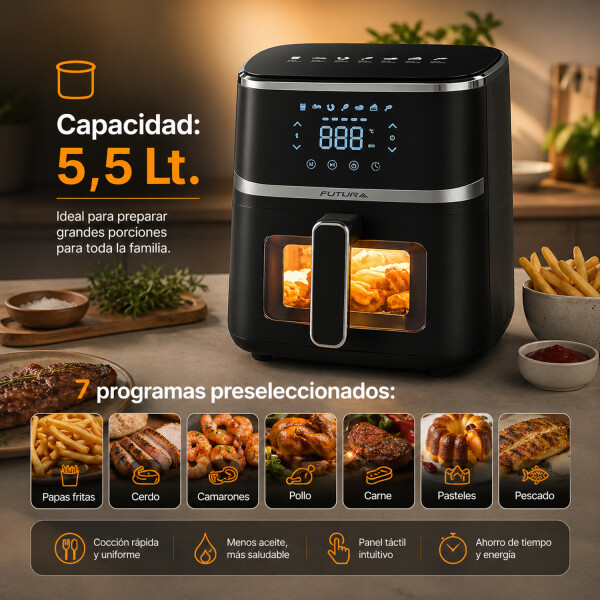 Freidora De Aire Digital Futura 5.5l Fut-af55db FREIDORA DE AIRE FUTURA FUT-AF55DB NEGRO