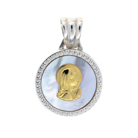 Medalla religiosa de plata 925, double en oro 18 ktes y nácar, VIRGEN MARIA. Medalla religiosa de plata 925, double en oro 18 ktes y nácar, VIRGEN MARIA.