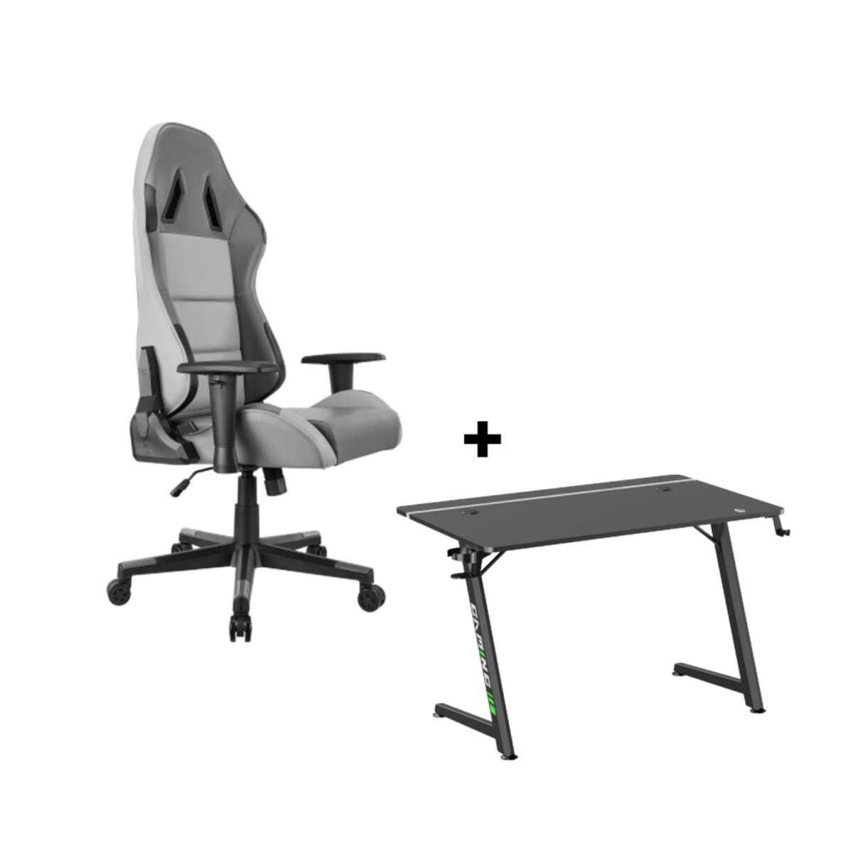 Silla Gaming LUMI Reclinable + Escritorio Gamer LUMI GMD16-3 con Luz RGB - Grey 