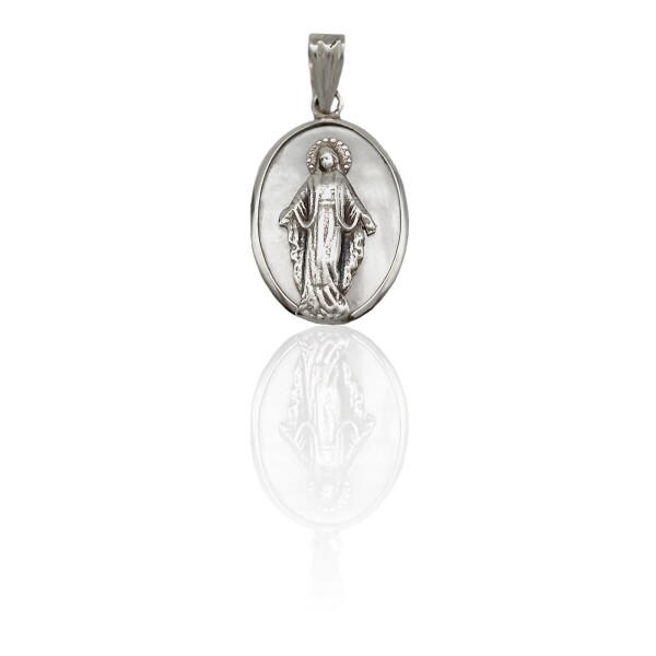 Dije Medalla Virgen Milagrosa-Plata 925-Piedra Nacar-CP3023 Conpiedra