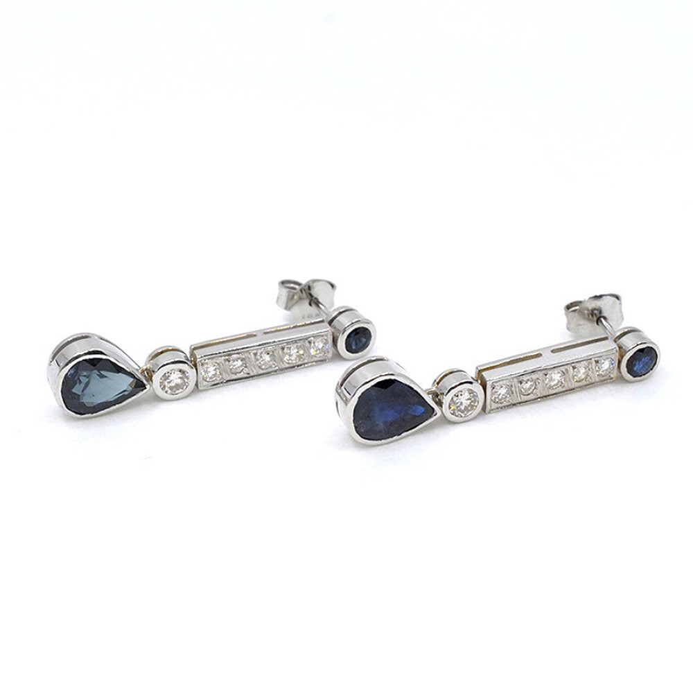 Caravanas Antiguas En Oro 18K Blanco, Brillantes Y Zafiros Caravanas Antiguas En Oro 18K Blanco, Brillantes Y Zafiros