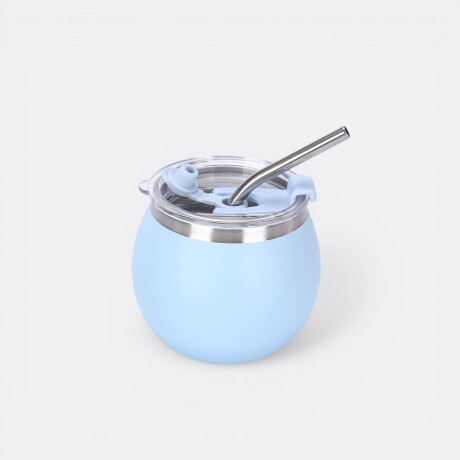 Mate Metálico Más Bombilla Diseño Liso Color Celeste