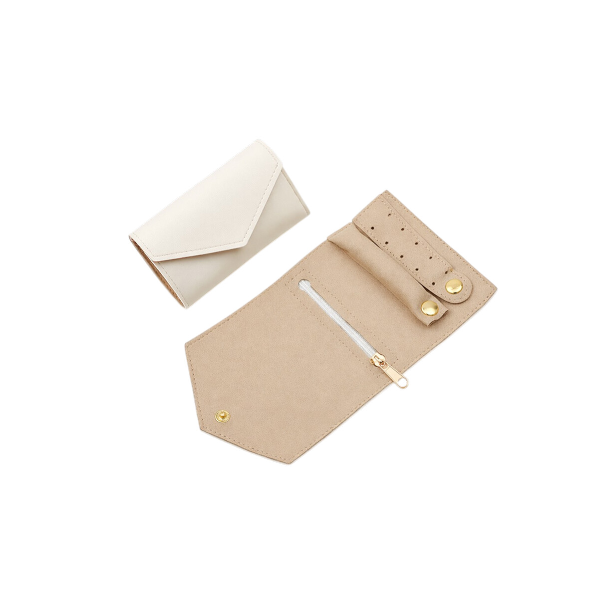 Joyero plegable para viaje gamuza - 10 x 18 cm - Blanco 