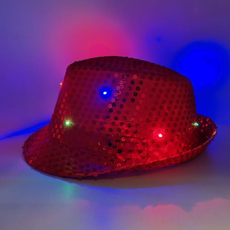 Sombrero Tipo Tango Lentejuelas con Luz Rojo