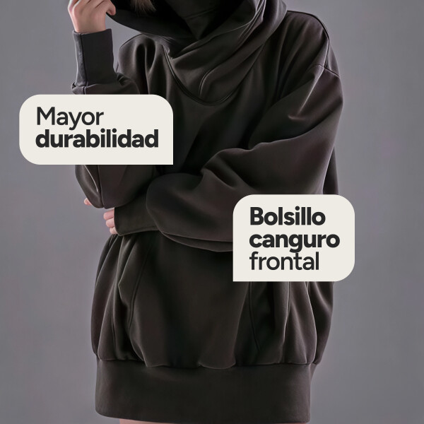 Canguro Buzo OverSize Capucha Cuello Frio Invierno Unisex Color Gris Talle L