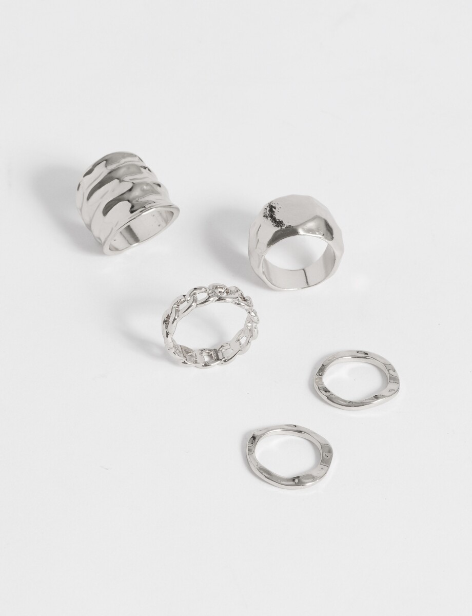 Set de anillos metalicos cadena - plateado 