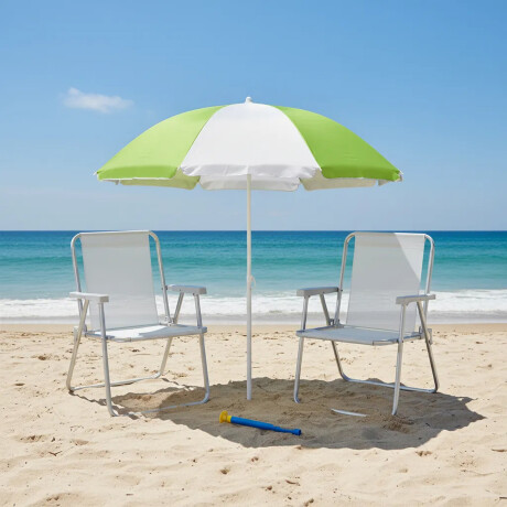 Set Sombrilla FPS 70 + Silla Plegable + Saca Arena Playa MOR Verde/plata